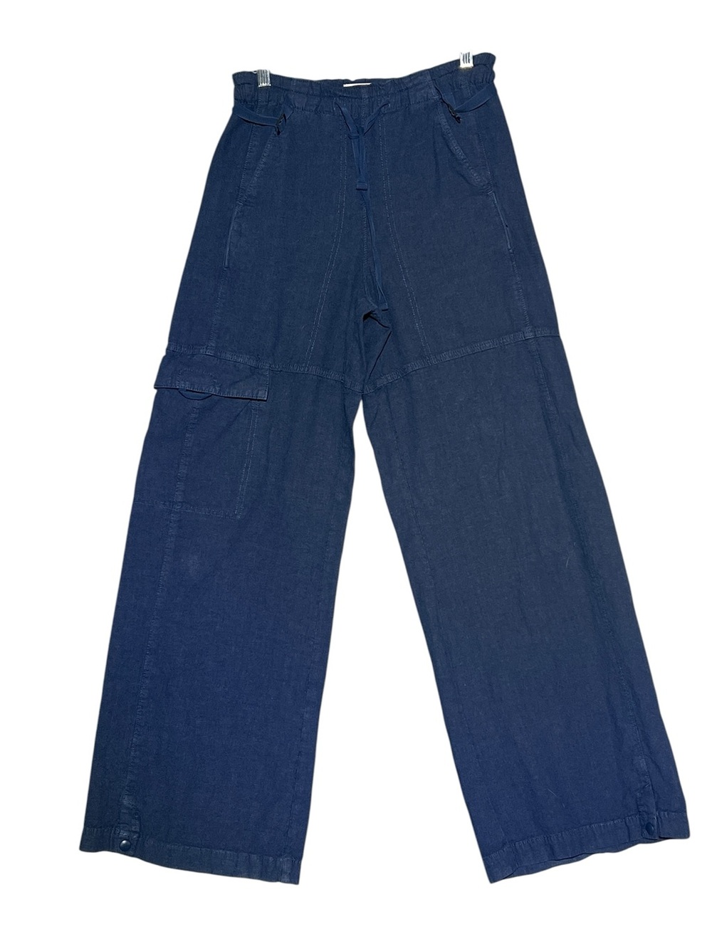 PILCRO Anthropologie Wide Leg Linen Cargo Pants Blue Cinch Waist XXS 30 Inseam - Picture 16 of 16